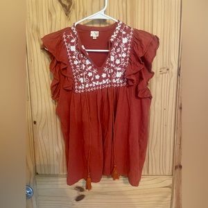 Ruffled sleeve embroidered women’s blouse L